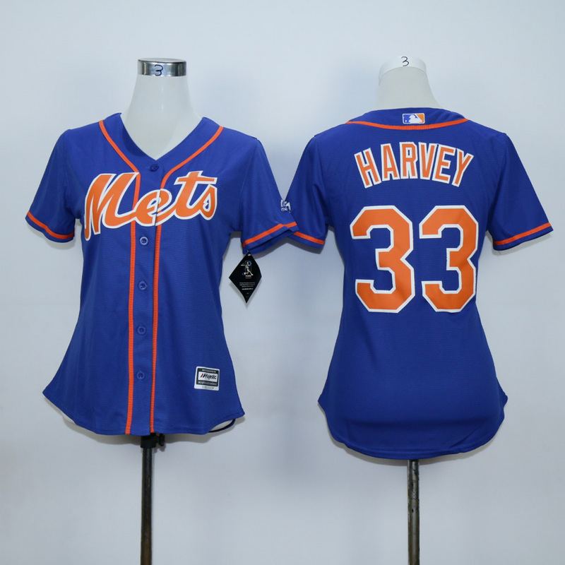 Women New York Mets 33 Harvey Blue Orange MLB Jerseys